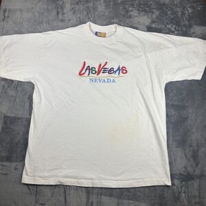 Vintage 90s Las Vegas Nevada Embroidered Bubble Letter‎ T-Shirt 2XL White